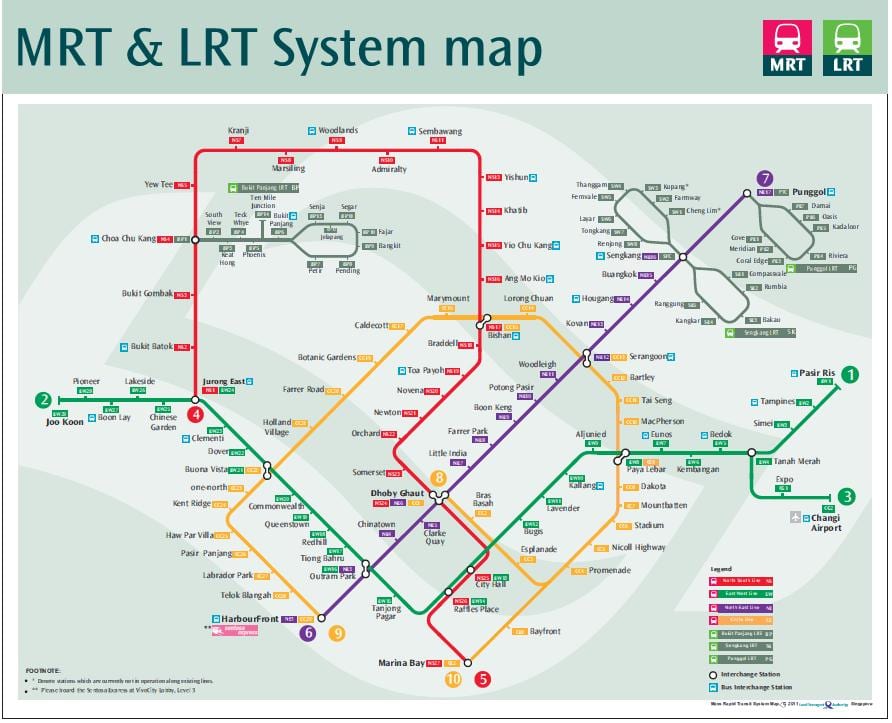 lrt trasę na mapie Singapur
