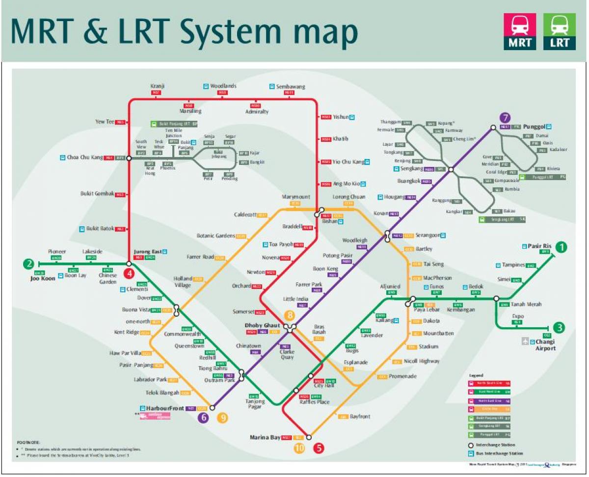 lrt trasę na mapie Singapur