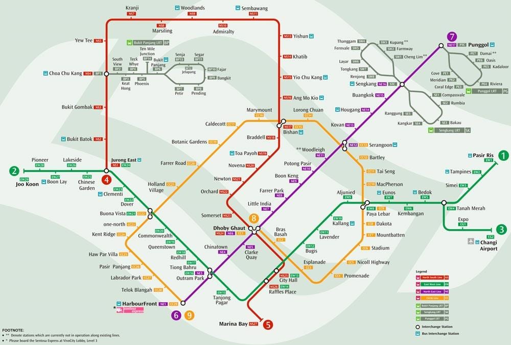 system MRT mapę Singapur